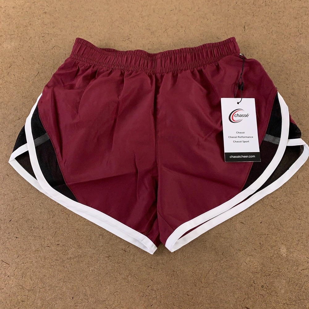 Chasse Youth Size Small Maroon Cheer On Classic Dolphin Hem Lined Gym Shorts NWT